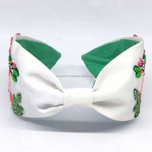 Alta calidad hecho a mano ecológico Floral bordado con cuentas mujeres niños ajustable tela multicolor banda para el cabello moda - Product Image 3