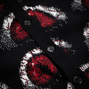 Unisex Winter Solid Black Knitted <b>Cardigan</b> With Red Eye Print Full Sleeve Button Closure Autumn Wear - Product Image 4