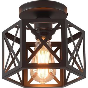Lampada da Soffitto Industriale Vintage in Metallo a Gabbia, Nera, per Cucina e Corridoio, Stile Retrò - Product Image 1