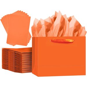5 sacchetti regalo arancioni brillanti di medie dimensioni con manici a nastro, inclusi 10 fogli di carta velina (10 fogli di carta velina inclusi di dimensioni medio-larghe) - Product Image 2