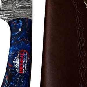 Cuchillo de Caza de Hoja Fija de Damasco con Mango de Resina con Remolinos Azules Profundos y Rojos, Forjado a Mano, para Camping y Supervivencia, OEM - Product Image 2