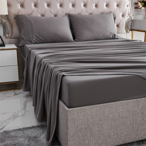 Trendy Queen Size Bed <b>Sheets</b> Set 300 Thread Count Bamboo Fabric for <b>Flat</b> <b>Fitted</b> <b>Sheet</b> Sets - Product Image 2