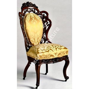 Luxury Handcrafted Solid Wood Dining Chair Ornate Floral Carving Gold Brocade Upholstered <b>Seat</b> - Product Image 5