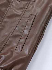 Fashion Long Sleeve Hooded Loose Fit PU Leather Canvas Varsity Biker <b>Pilot</b> <b>Jacket</b> Men Eco-Friendly Waterproof Plaid Letter Front - Product Image 6