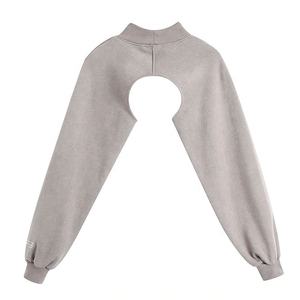 Women's High Street Cropped Sweatshirts Fashion O-neck Solid Pullover Ladies Chic Log Sleeve Blouses Cotton Crop Tops Shirts - Product Image 6