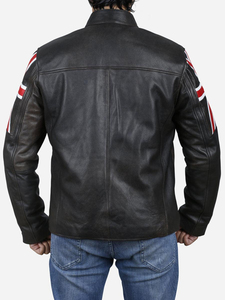Wholesale Men Genuine <b>Sheepskin</b> Leather <b>Jacket</b> England UK Flag Sleeve British Motorcycle <b>Jacket</b> - Product Image 2