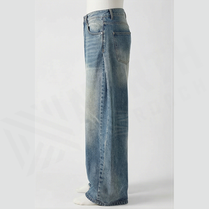 Jean en denim déchiré taille haute coupe large pour homme, style décontracté en coton, délavé, style automne - Product Image 3