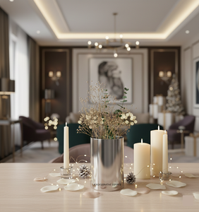 Vase en acier inoxydable moderne et écologique, finition miroir argenté, centre de table décoratif cylindrique pour mariage et salon - Product Image 3