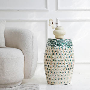 Teal Crown Barrel Accent <b>Stools</b> Mother of Pearl Handcrafted Mosaic Small Side Table For Living Room Bedroom Decor Use - Product Image 4