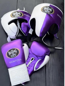 Purple, White No Boxing No Life Real Cowhide <b>Leather</b> Boxing Set Including Boxing Gloves - Headgear - Groin Guard - Product Image 6