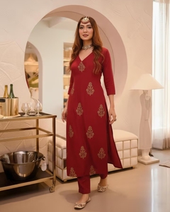 Kurta Recta Estampada de Viscosa y Rayón para Mujer KV con Pantalón - Product Image 6