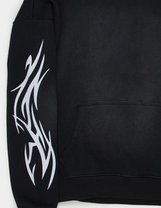 Sudadera con capucha negra de algodón 100% de felpa francesa personalizada de 400-450 g/m² de alto gramaje, estilo streetwear con bordado desgastado. - Product Image 4