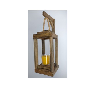 Portavelas de Madera Vintage con Paneles de Vidrio Transparente y Asa de Cuerda, Accesorio Rústico para el Hogar - Product Image 1