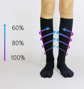 Chaussettes de compression noires montantes en nylon côtelé, respirantes et antibactériennes pour le voyage, la course et la grossesse - Product Image 3