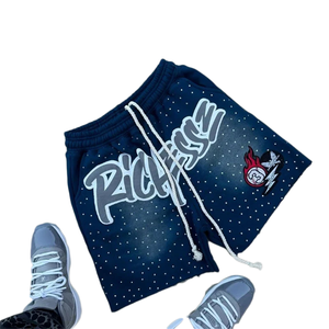 Shorts en molleton 100 % coton pour homme, style vintage, effet usé, délavé au soleil, avec logo personnalisé, en tissu French Terry, maille vierge, délavage à l'acide, style Hip Hop - Product Image 2