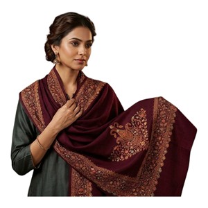 Chal Largo de Cachemira con Estampado Floral para Mujer, Color Granate, para Invierno, Duradero, Bufanda Tradicional para Uso Diario - Product Image 1