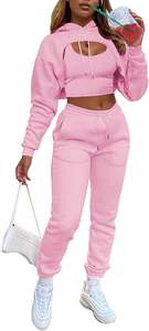 Conjunto Deportivo de 3 Piezas para Mujer Adogirl, Sudadera con Capucha de Manga Larga, Top Corto y Pantalones Deportivos - Product Image 2
