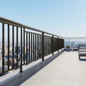 Rampe de balcon moderne en acier au carbone, design minimaliste, résistante à la rouille, barres verticales, garde-corps extérieur à fixation au sol - Product Image 6