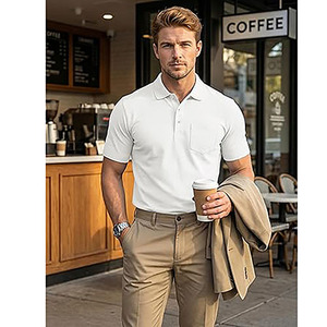 Men’s <b>White</b> <b>Polo</b> Shirt Short Sleeve with Chest Pocket Casual Plain <b>Polo</b> Shirt Breathable Fabric Custom Logo Available - Product Image 2