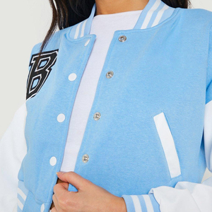 OEM Custom Chenille Embroidery Baseball Letterman Varsity Jackets Genuine Cow Hide Leather Sleeves Varsity Crop Jacket Women - Product Image 6