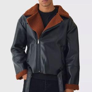 Veste en cuir pour homme de haute qualité, personnalisée, pour l'hiver, couleur unie, style décontracté, col rabattu, imperméable, coupe-vent, style urbain - Product Image 1
