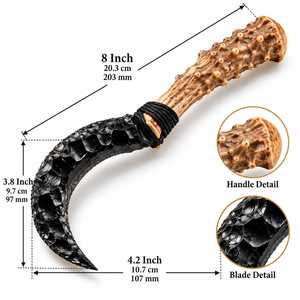Couteau Boline en obsidienne noire fait main, faucille rituelle Wicca avec manche en bois de résine et bois de cerf, outil d'autel païen - Product Image 2