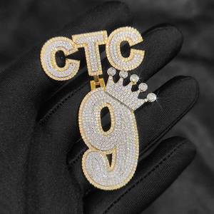 Mens Lab-Grown Diamond 925 <b>Silver</b> Crown Letter Pendant Iced <b>Initial</b> <b>Necklace</b> Luxury Statement Fashion Gift Jewellery - Product Image 4