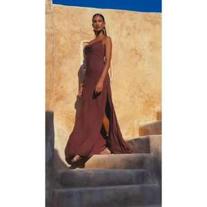 Stylish Kamala Slip Dress Floor-Length A-Line Natural Waist Bias-cut Contour Glide Body Soft Draped Neckline Delicate <b>Back</b> <b>Ties</b> - Product Image 2