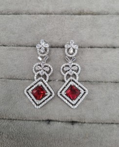 Princess Cut Stone Studded Micro Pave American <b>Diamond</b> Border Dangle <b>Earrings</b> For Party Wear Square Shape AD <b>Earrings</b> Wholesaler - Product Image 4
