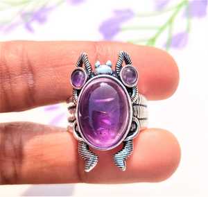Amethyst 925 Sterling <b>Silver</b> Handmade Frog <b>Ring</b> Animal <b>Statement</b> Jewelry Gift For Him Anniversary <b>Ring</b> - Product Image 1