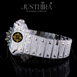 Reloj de Moissanita Plateado con Diamantes de Moissanita, Corte Brillante Redondo VVS1, Reloj de Lujo con Incrustaciones de Diamantes, Pasa el Test de Diamantes, Suministro de Fábrica - Product Image 4