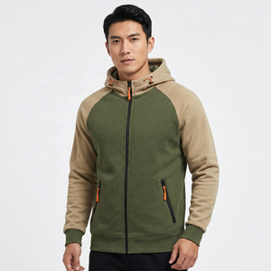 Sudadera de Forro Polar con Capucha y Mangas Raglán para Hombre, Color Verde Oliva Beige, con Cierre, Estilo Casual para Otoño, Corte Regular - Product Image 5