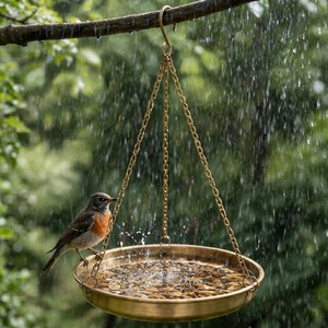 Mangeoire à oiseaux suspendue en laiton pour l'extérieur, abreuvoir en laiton, support pour aliments pour oiseaux, parfait pour la décoration de jardin et l'alimentation des oiseaux. - Product Image 1