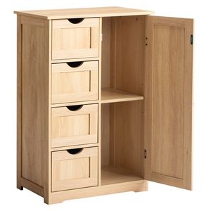 Meuble de salle de bain en MDF avec 4 tiroirs et 1 porte, couleur bois naturel, placage mélaminé, 56*30*80cm - Product Image 2