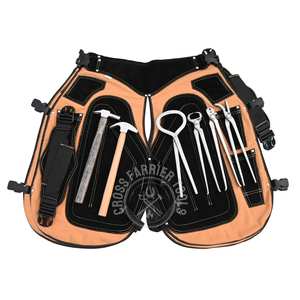 Kit d'outils de fermeur robuste pour le ferrage, avec pince à sabots courbée noire, testeur de douleur, marteau et tablier de protection - Product Image 1