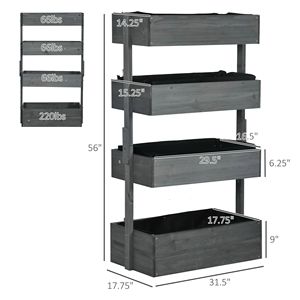 Jardinière en bois gris à 4 niveaux, auto-drainante avec fond en tissu, gain de place, potager surélevé à plusieurs niveaux pour fleurs, légumes et herbes - Product Image 3