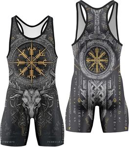 Débardeur ajusté unisexe à imprimé Viking, respirant, en polyester, pour toutes les saisons, vêtement de sport, taille élastique, design sublimé - Product Image 1