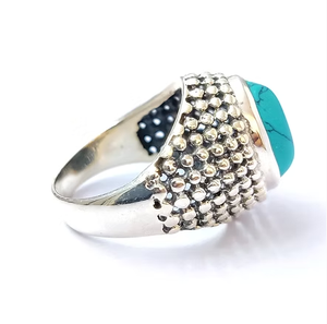 Bague ovale en turquoise cabochon, argent sterling 925, design texturé audacieux, bijoux pour toutes les occasions - Product Image 3