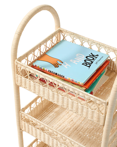 Rattan Kids <b>Shelf</b> With Wheels Multi Tier Storage Cart Eco Friendly Toy <b>Organizer</b> Rack Wholesale Bulk Supplier Kids Furniture - Product Image 2