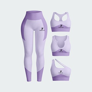 Uniforme de Fútbol para Mujer T-Stitch Lab, Leggings de Cintura Media, Sujetador Deportivo con Tirantes Ajustables, Color Sólido, Diseño de Bloques de Color, Tejido Acanalado Sin Costuras, Elasticidad en 4 Direcciones - Product Image 1