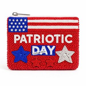 Bolsa de Monedas con Cuentas de la Bandera Patriótica de EE. UU. Hecha a Mano y Personalizada, Accesorios para el 4 de Julio para Mujer, Bolsa Pequeña con Cierre - Product Image 2