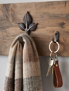 Artisanal Vintage Leaf Design Metal Wall <b>Hook</b> Rust Resistant Single <b>Hook</b> For Clothing Storage - Product Image 4