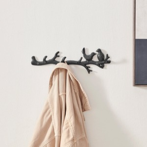 Porte-manteau mural en métal avec motif d'oiseau, style rustique, 3 crochets pour le rangement des vêtements - Product Image 5