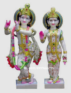 Statue de seigneur Krishna en marbre blanc fait à la main avec une belle vache - Product Image 4