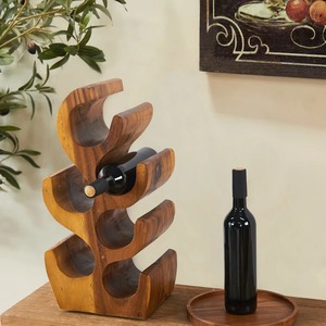 Expositor de Vino de Madera Escultural Único, Forma Curva Orgánica, Decorativo, Organizador de Vino de Madera de Acacia - Product Image 1