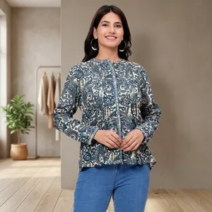 Women Floral Printed <b>Long</b> Sleeve Shirt Mandarin Collar Button Front Elegant Casual <b>Top</b> Relaxed Fit Lightweight Everyday Wear - Product Image 6