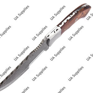 Cuchillo de caza y bushcraft personalizado OEM DIY de acero de Damasco forjado a mano con espiga completa, funda y mango de palisandro - Product Image 2