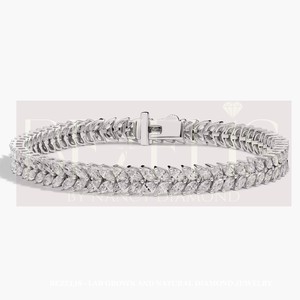 Pulsera de Eslabones con Diamantes Cultivados en Laboratorio de Corte Marquesa Romántica y Halo de Diamantes Cultivados en Laboratorio de Corte Marquesa, Regalo de Boda - Product Image 2