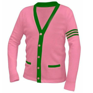 Cárdigan Oversize Unisex de Punto Bordado en Rosa y Verde para Invierno, Ideal para Hermandades - Product Image 1