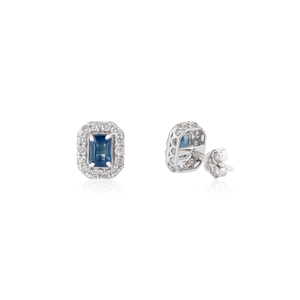 Hot Sale Fine Women's Prong Set <b>Blue</b> Sapphire & Diamond 14K Real White Gold Halo <b>Stud</b> <b>Earrings</b> Daily Wear Jewelry Supplier - Product Image 5